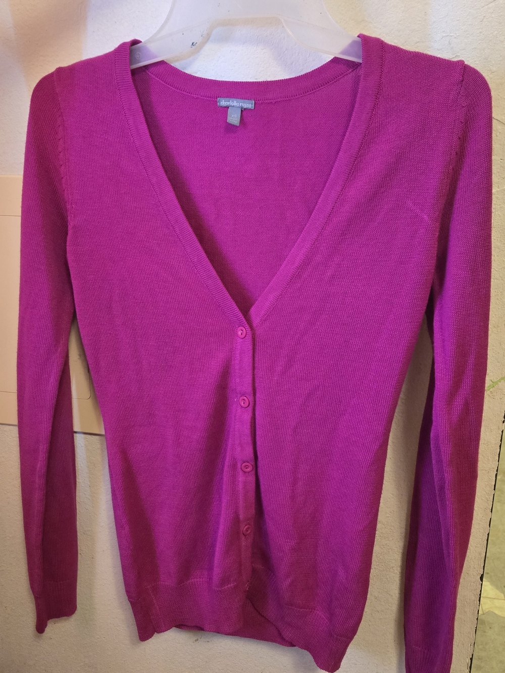 Charlotte Russe Bright Fuchsia V-Neck Button Cardigan
